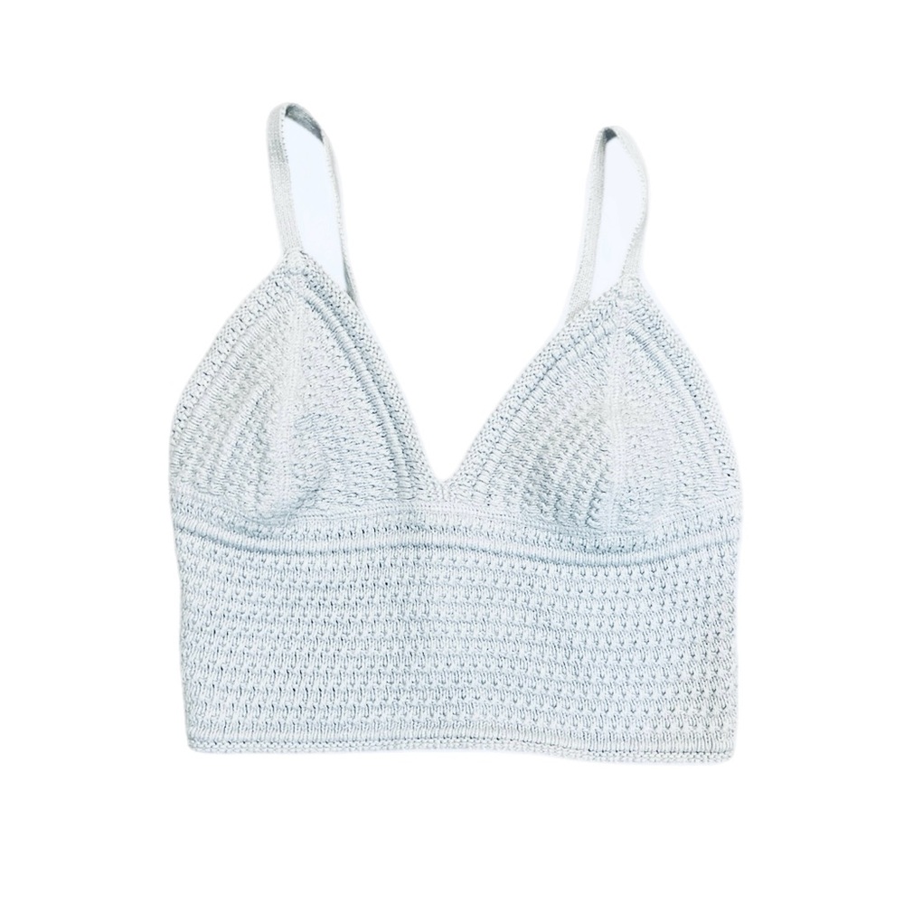 Crochet Long Line Bralette Crop Tank Blue Festival Gypsy Hippie Fairy Beach XS
